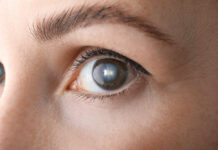 Close-up view of a human eye showcasing the iris and eyelashes