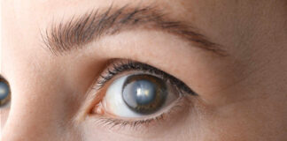 Close-up view of a human eye showcasing the iris and eyelashes