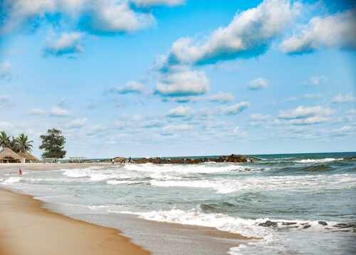Beach,In,Côte,D'ivoire,In,The,Town,Of,San,Pedro Scenic beach view with waves and clouds