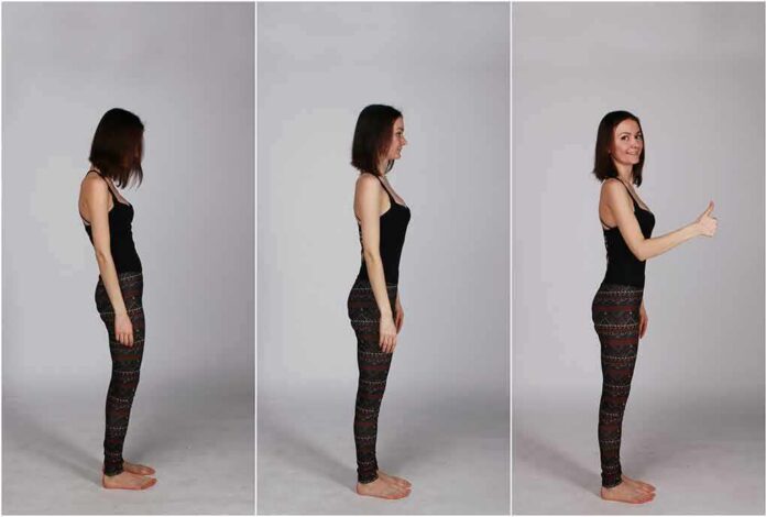 shutterstock_424486174-1 Woman in side profile demonstrating posture changes and giving a thumbs-up